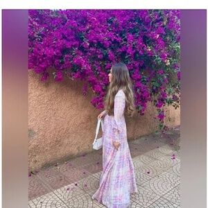 NWT Revolve Rococo Sand Etre Metallic Watercolor Maxi Flowy Dress Pink Purple S